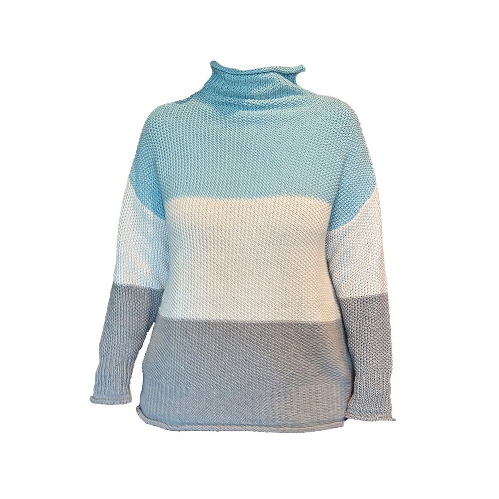 Oversized cotton sweater Sz M Light Blue Grey White